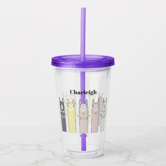 Aangepaste Cute Retro Colorful Llamas Acryl Drinkbeker (Voorkant)