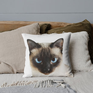 Aangepaste Cute Siamese Kat Foto Witte Decoratie Kussen