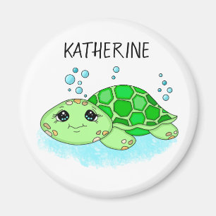 Aangepaste Cute Turtle Cartoon Name Magneet