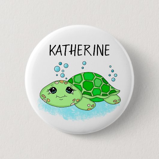 Aangepaste Cute Turtle Cartoon Name Ronde Button 5,7 Cm (Voorkant)