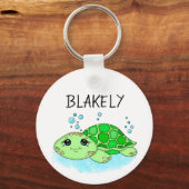 Aangepaste Cute Turtle Cartoon Name Sleutelhanger (Voorkant)