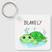Aangepaste Cute Turtle Cartoon Name Sleutelhanger (Voorkant)