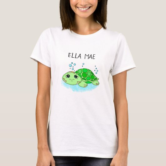 Aangepaste Cute Turtle Cartoon Name T-shirt (Voorkant)