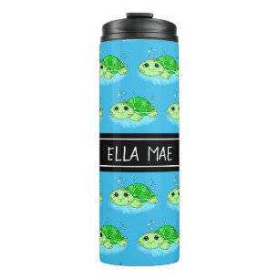 Aangepaste Cute Turtle Cartoon Name Thermosbeker