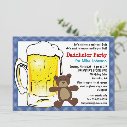 Aangepaste Dadchelor Party-uitnodigingen - Diaper Kaart (Staand voorkant)