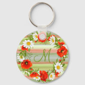 Aangepaste dagen papaver monogram bloem sleutelhanger (Voorkant)