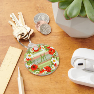 Aangepaste dagen papaver monogram bloem sleutelhanger