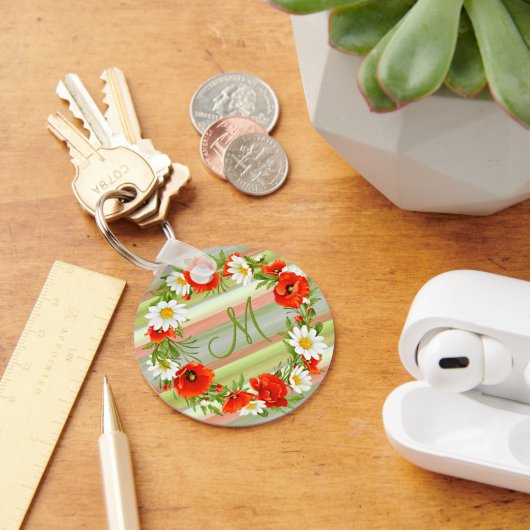 Aangepaste dagen papaver monogram bloem sleutelhanger (Bureau)