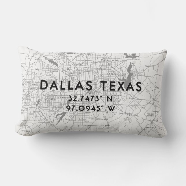 Aangepaste Dallas Texas Map Black White & Grey Kussen (Voorkant)