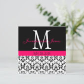 Aangepaste Damask Monogram Weddenschap Hot Pink Kaart (Staand voorkant)