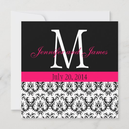 Aangepaste Damask Monogram Weddenschap Hot Pink Kaart (Voorkant)