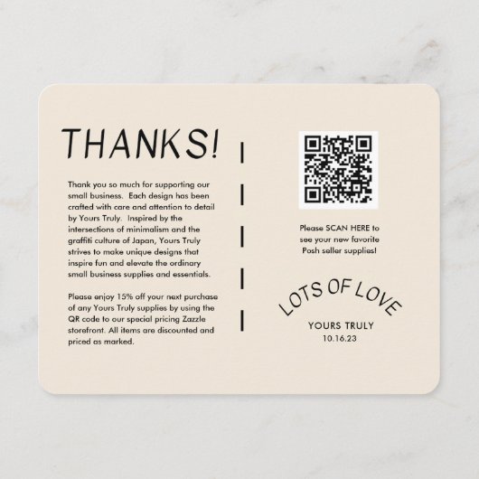 Aangepaste dank u promo invoegen met QR-code Informatiekaartje (Achterkant)