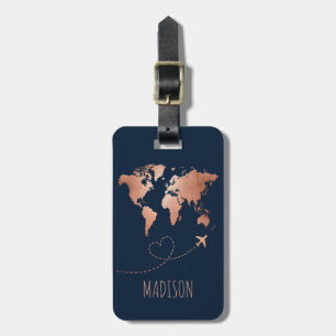 Aangepaste Dary Navy Blauwe Wereldkaart Vakantie Bagagelabel