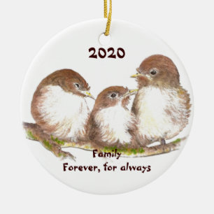 Aangepaste Dated Family voor schattige vogelfamili Keramisch Ornament