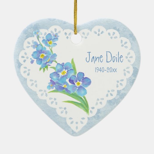 Aangepaste Dated Name Vergeet-me-niet Memorial Flo Keramisch Ornament (Achterkant)