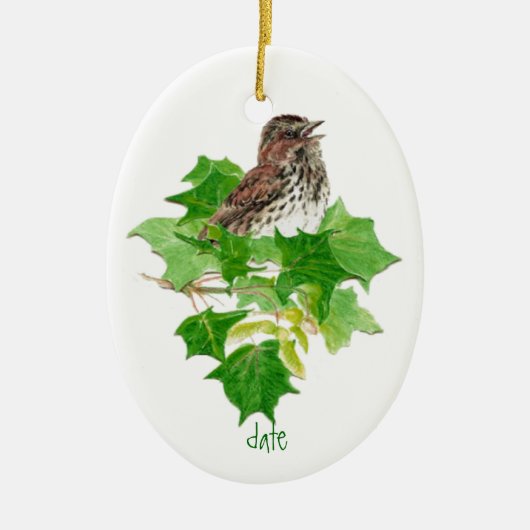 Aangepaste Dated Song Sparrow Waterverf Bird Natuu Keramisch Ornament (Voorkant)