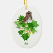 Aangepaste Dated Song Sparrow Waterverf Bird Natuu Keramisch Ornament (Achterkant)