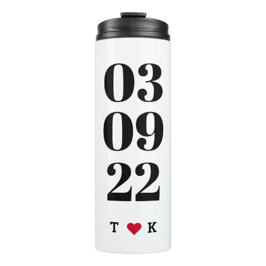 Aangepaste datum 4 Foto Collage Initialen Moderne  Thermosbeker (Voorkant)