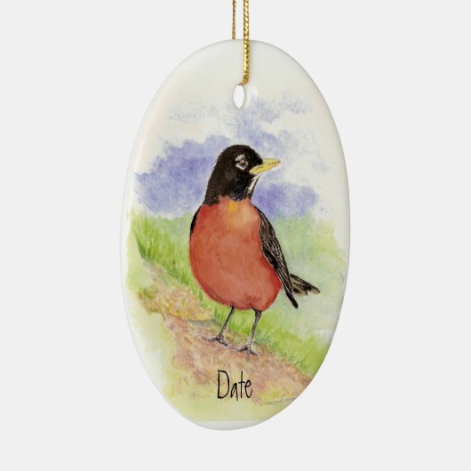 Aangepaste datum, Amerikaanse Robin kerstversierin Keramisch Ornament (Rechts)