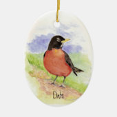Aangepaste datum, Amerikaanse Robin kerstversierin Keramisch Ornament (Voorkant)