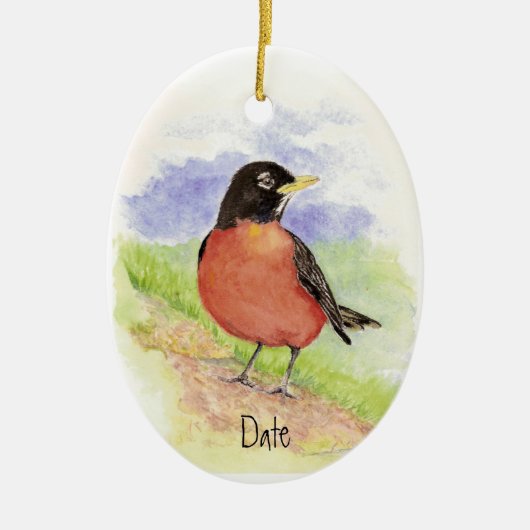 Aangepaste datum, Amerikaanse Robin kerstversierin Keramisch Ornament (Voorkant)