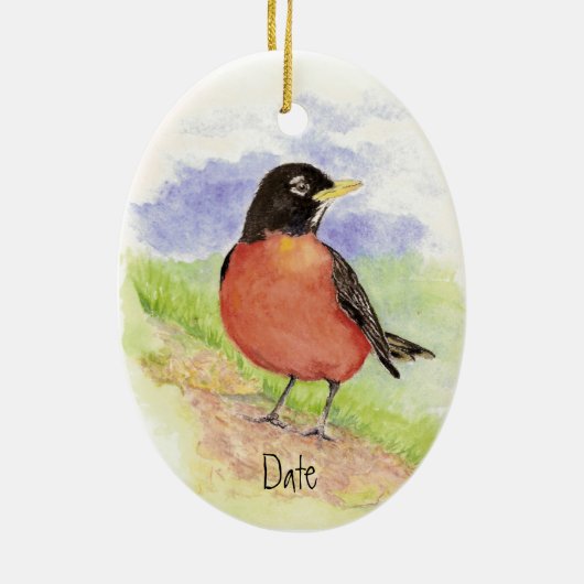 Aangepaste datum, Amerikaanse Robin kerstversierin Keramisch Ornament (Achterkant)