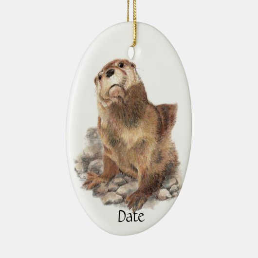 Aangepaste datum Cute River Otter, Natuur Animal Keramisch Ornament (Rechts)