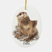 Aangepaste datum Cute River Otter, Natuur Animal Keramisch Ornament (Voorkant)