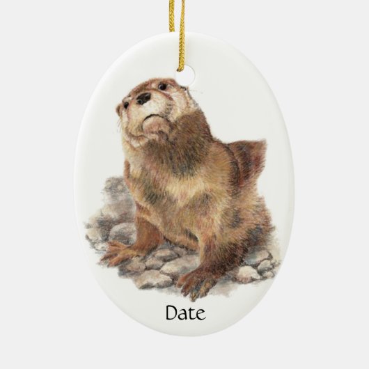 Aangepaste datum Cute River Otter, Natuur Animal Keramisch Ornament (Achterkant)