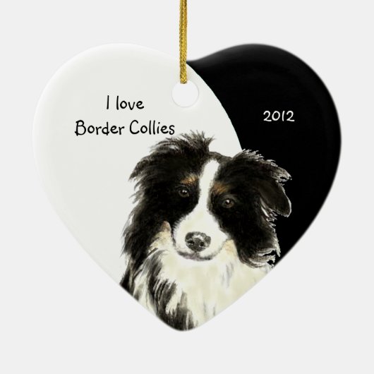 Aangepaste datum Ik hou van grenspoelhond, huisdie Keramisch Ornament (Achterkant)