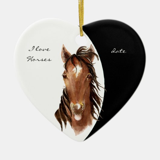 Aangepaste datum Ik hou van paarden Waterverf paar Keramisch Ornament (Voorkant)