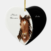 Aangepaste datum Ik hou van paarden Waterverf paar Keramisch Ornament (Achterkant)