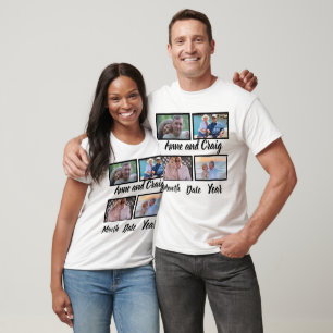 Aangepaste datum Jubileum 4 Fotocollage T-shirt