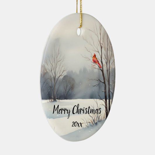 Aangepaste datum Kardinaal Rode Vogel Kerstmis Keramisch Ornament (Rechts)