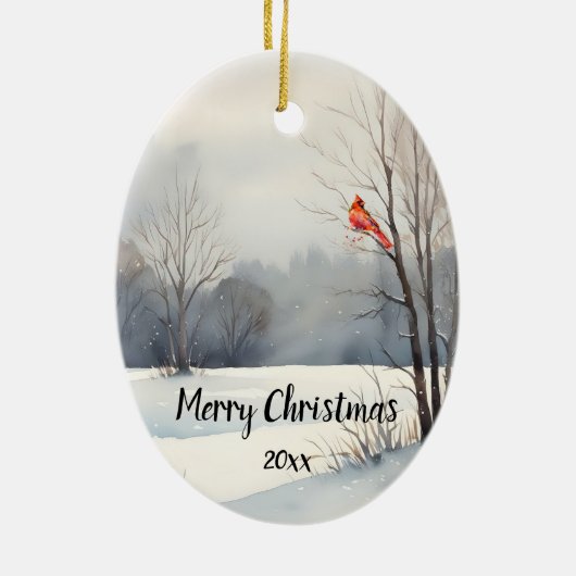 Aangepaste datum Kardinaal Rode Vogel Kerstmis Keramisch Ornament (Achterkant)
