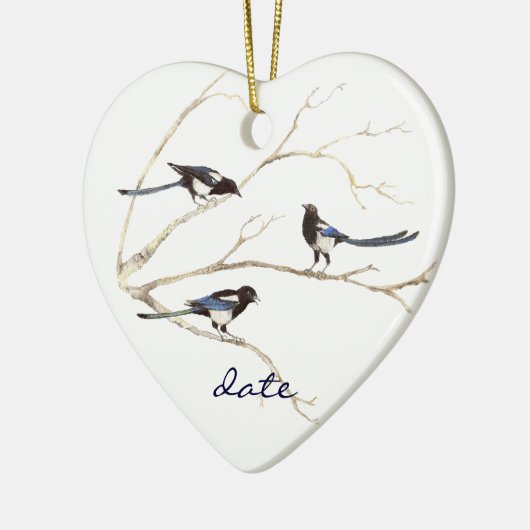 Aangepaste datum, mastaartfamilie, vogels keramisch ornament (Links)