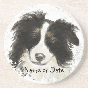 Aangepaste datum of naam rand collie, Pet, Dog Zandsteen Onderzetter