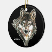 Aangepaste datum of tekst Wolf Head Waterverf logo Keramisch Ornament (Links)