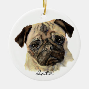 Aangepaste datum, Pug, Pet, Dog, Dier Keramisch Ornament
