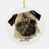 Aangepaste datum, Pug, Pet, Dog, Dier Keramisch Ornament (Achterkant)
