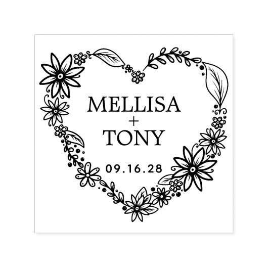 Aangepaste datum Romantic Flower Heart Zelfinktende Stempel (Design)