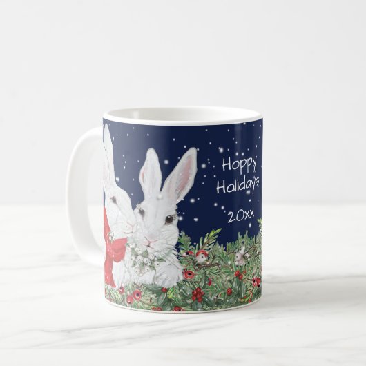 Aangepaste datum voor kerstbunny Rabbit Festive Wi Koffiemok (Voorkant links)