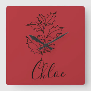 Aangepaste December Holly Geboorte Bloem Gift Vierkante Klok