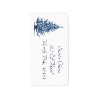Aangepaste Delft Blauw en Witte Kerstboom  Etiket