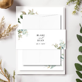 Aangepaste delicate eucalyptus groen bruiloft uitnodigingen wikkel