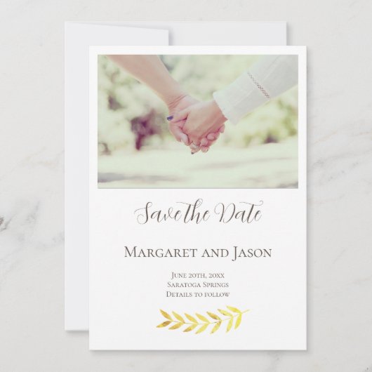 Aangepaste Delicate Gouden Bladeren Save The Date (Voorkant)