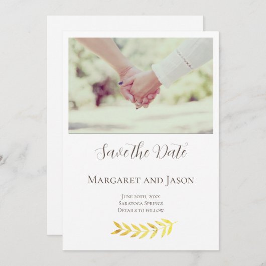 Aangepaste Delicate Gouden Bladeren Save The Date (Voorkant / Achterkant)