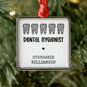 Aangepaste Dental Hygienist Leopard Print Teeth Metalen Ornament