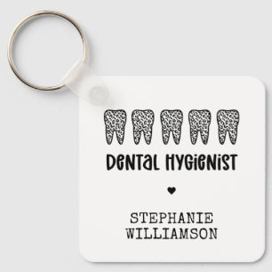 Aangepaste Dental Hygienist Leopard Print Teeth Sleutelhanger