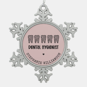 Aangepaste Dental Hygienist Leopard Print Teeth Tin Sneeuwvlok Ornament